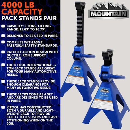 MOUNTAIN 2-Ton Ratcheting Jack Stands (Pair) MTN52009